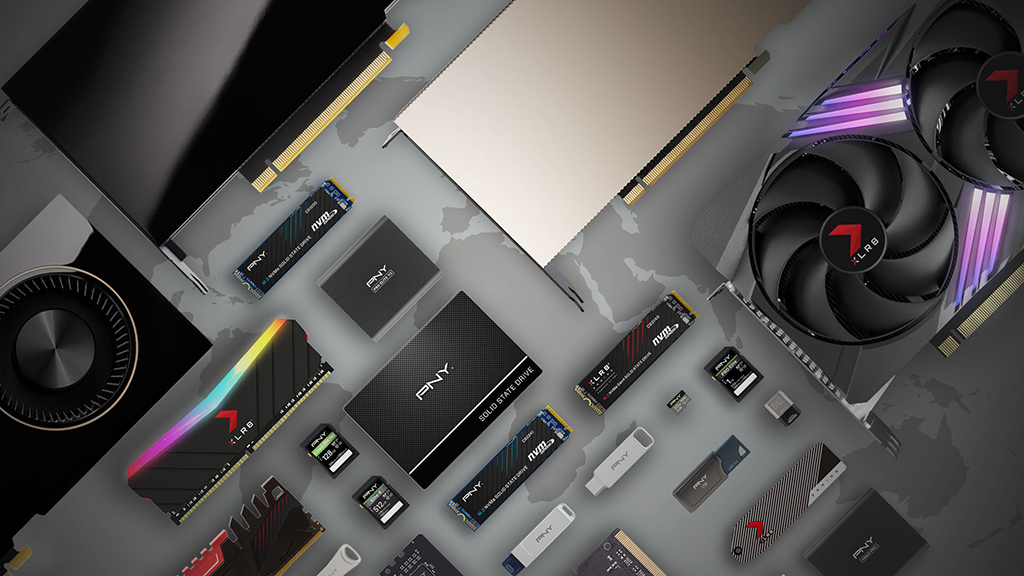 PNY products laying on a map background