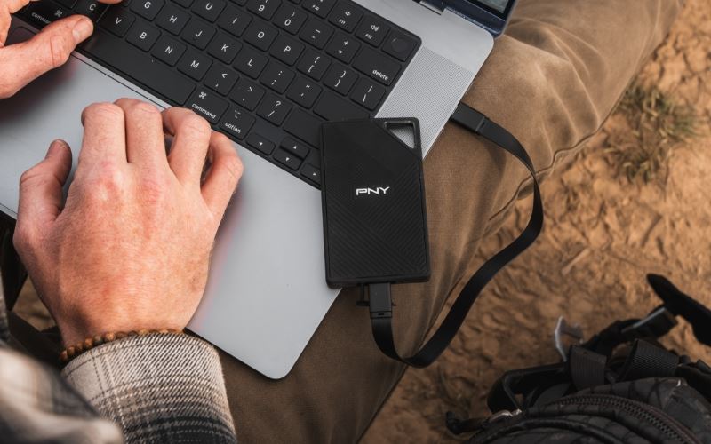 PNY storage device connected to laptop